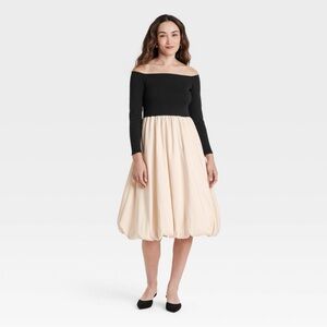 Black and Cream Off-Shoulder Dress